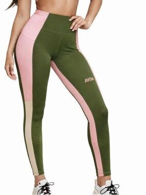 AYDA Activewear Leggings Sz xs Olive and Pink Yoga Athleisure